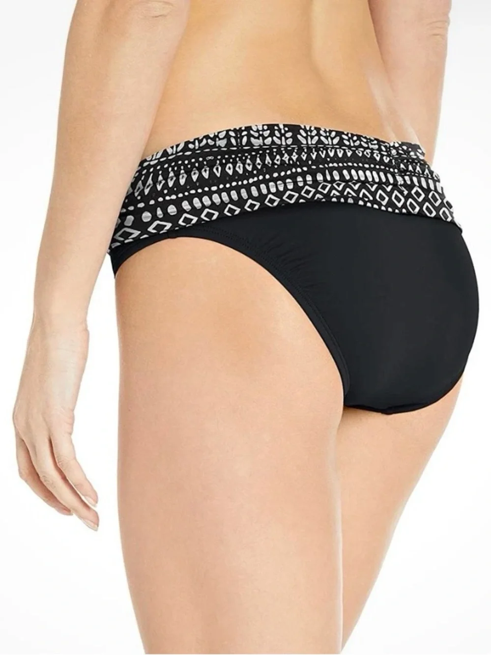 Black Bikini Bottom with Patterned Fold-Over Waistband aloha banded bottom NWT
